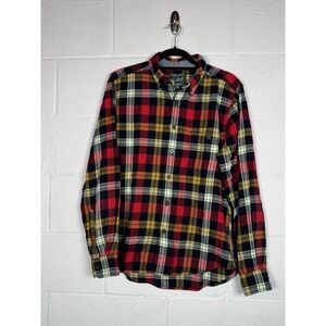 Woolrich Men's Modern Fit Flannel Shirt M Plaid Red Navy Mustard Outdoor Y2K